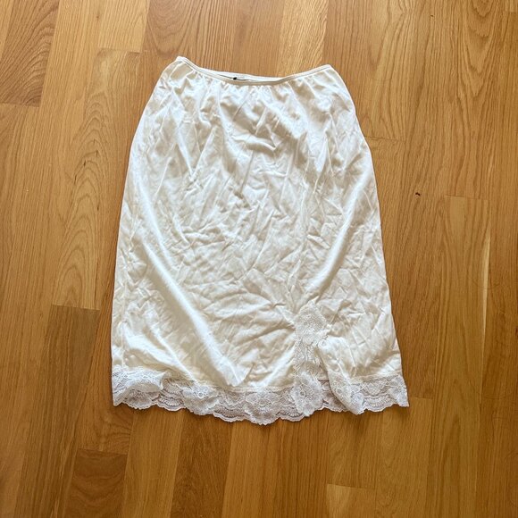 Kayser Vintage Creme Satin & Floral Lace Slip Skirt - Picture 1 of 2